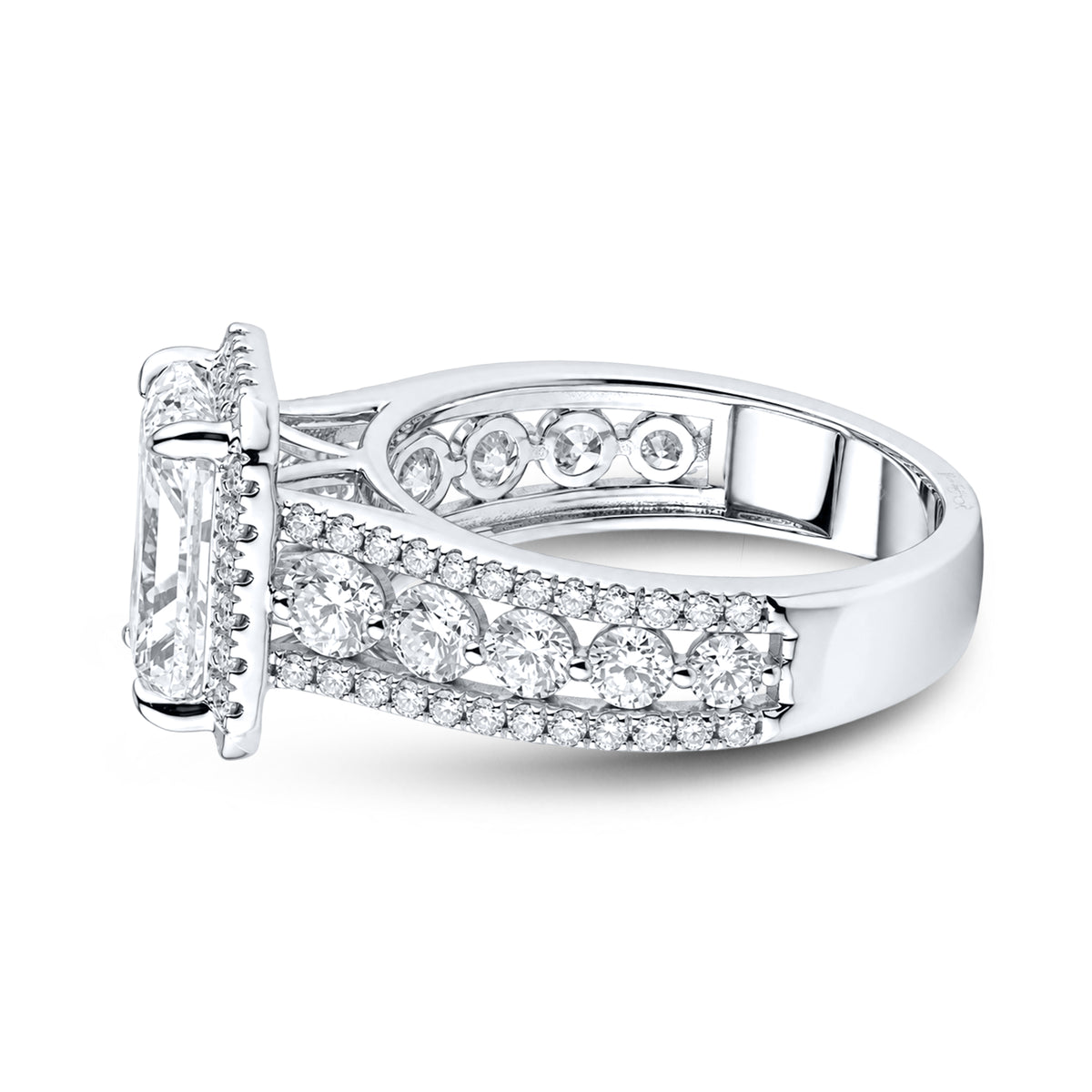 14kt White Gold 4.57 CTW  Radiant and Round Shape Lab Diamond Engagement Ring