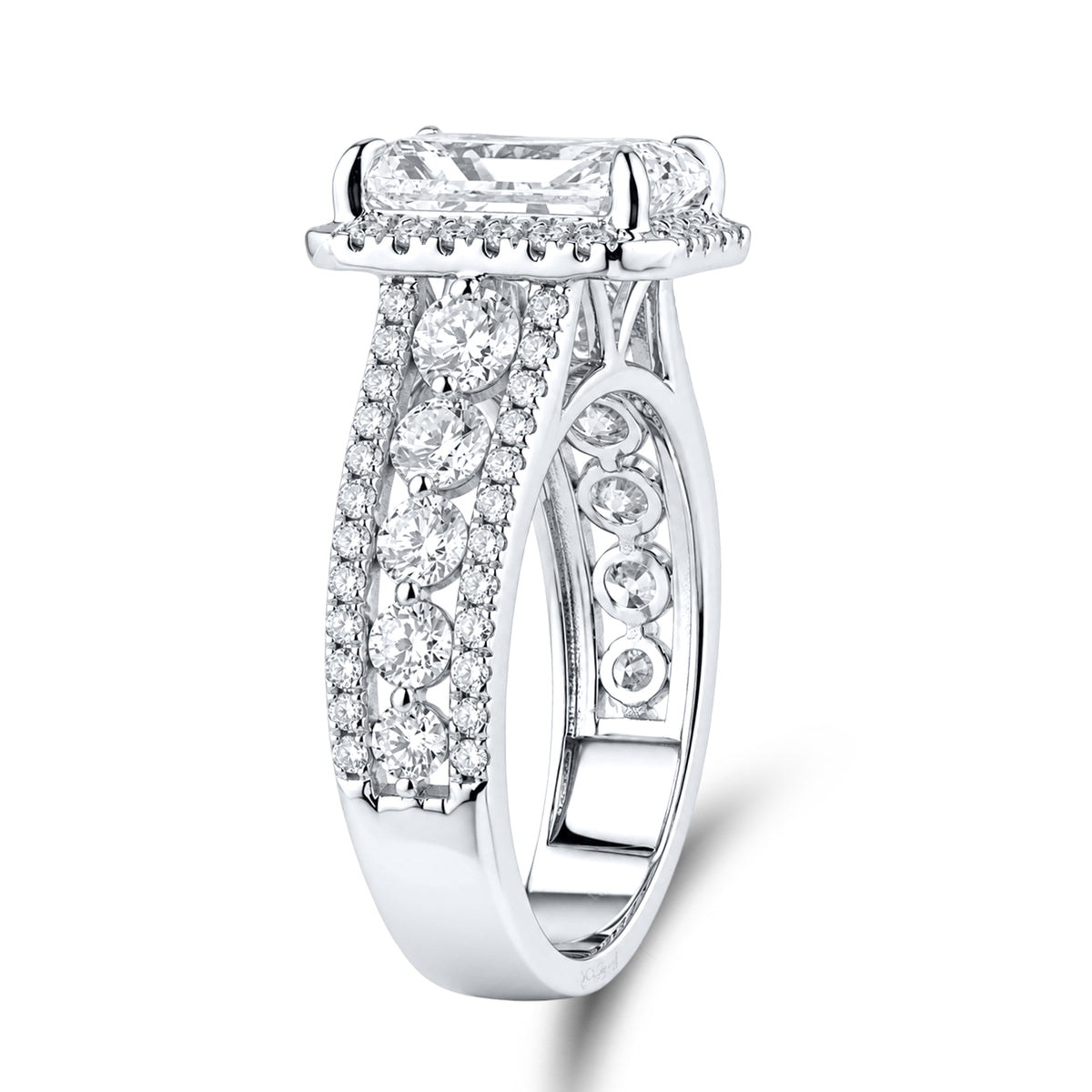 14kt White Gold 4.57 CTW  Radiant and Round Shape Lab Diamond Engagement Ring