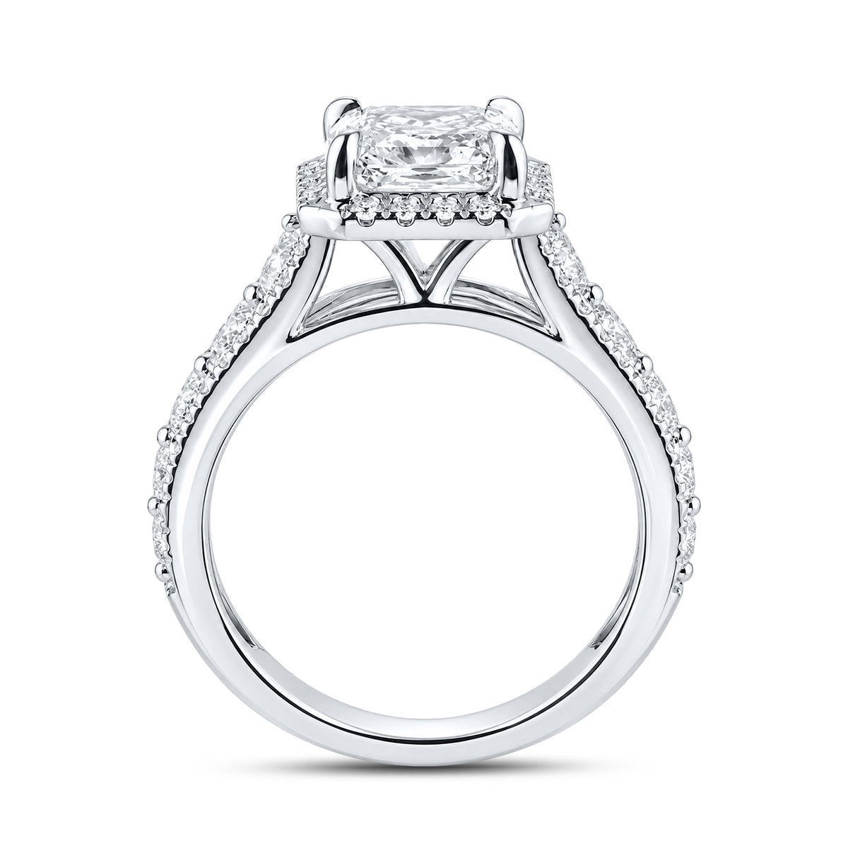 14kt White Gold 4.57 CTW  Radiant and Round Shape Lab Diamond Engagement Ring