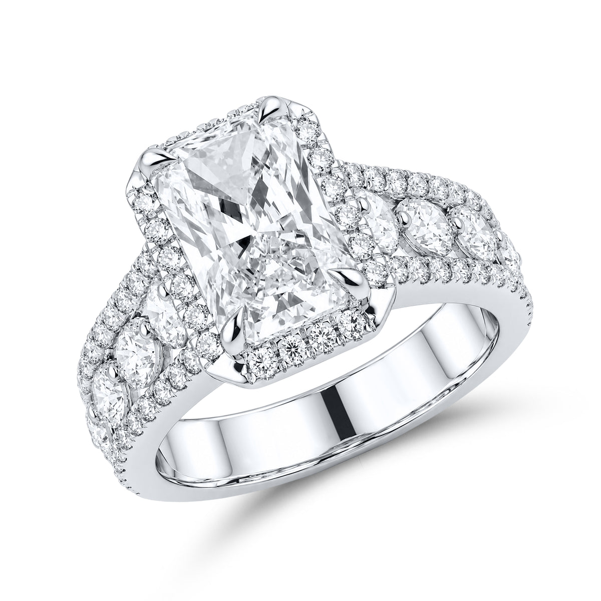 14kt White Gold 4.57 CTW  Radiant and Round Shape Lab Diamond Engagement Ring