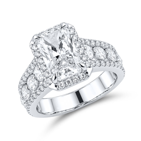 14kt White Gold 4.57 CTW  Radiant and Round Shape Lab Diamond Engagement Ring