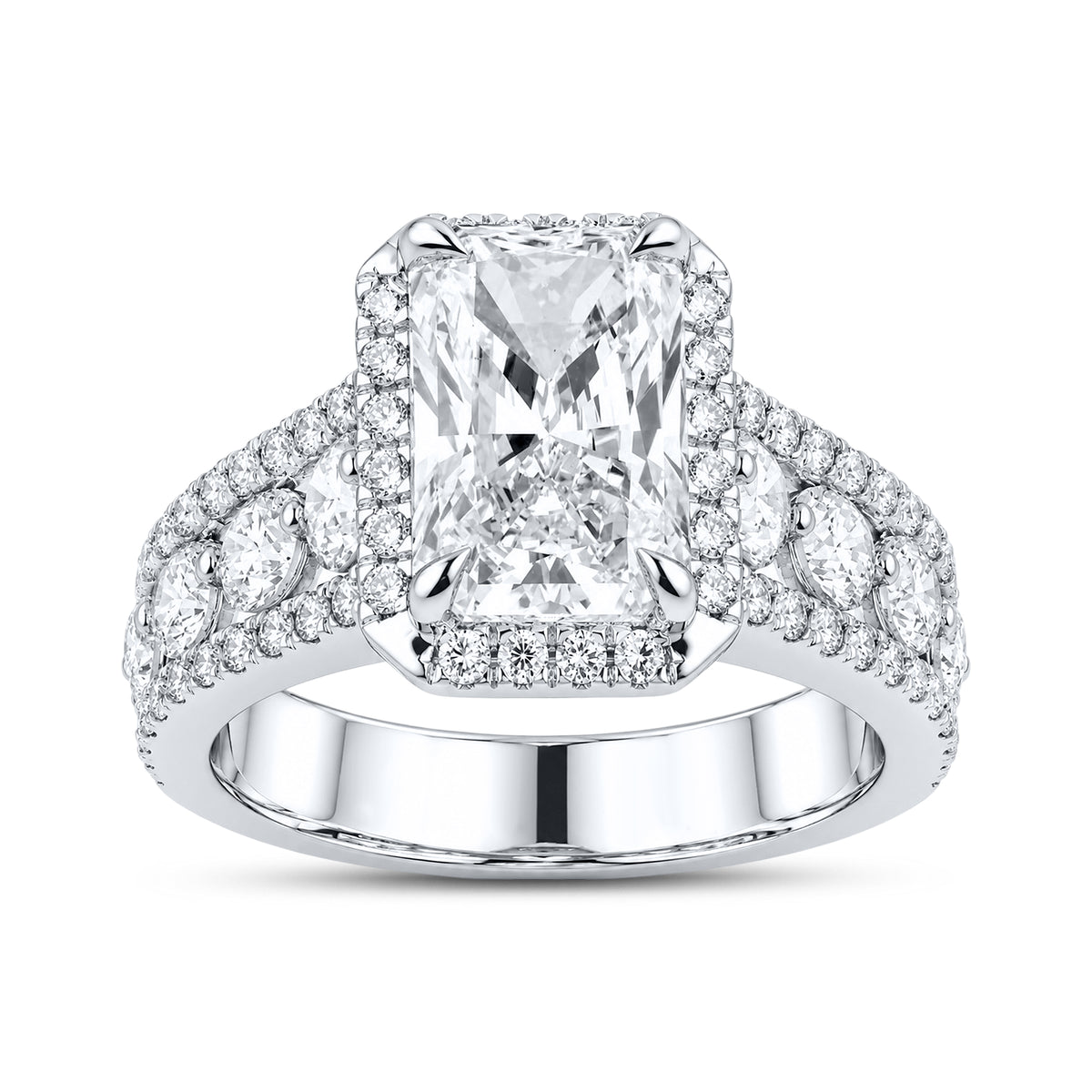 14kt White Gold 4.57 CTW  Radiant and Round Shape Lab Diamond Engagement Ring