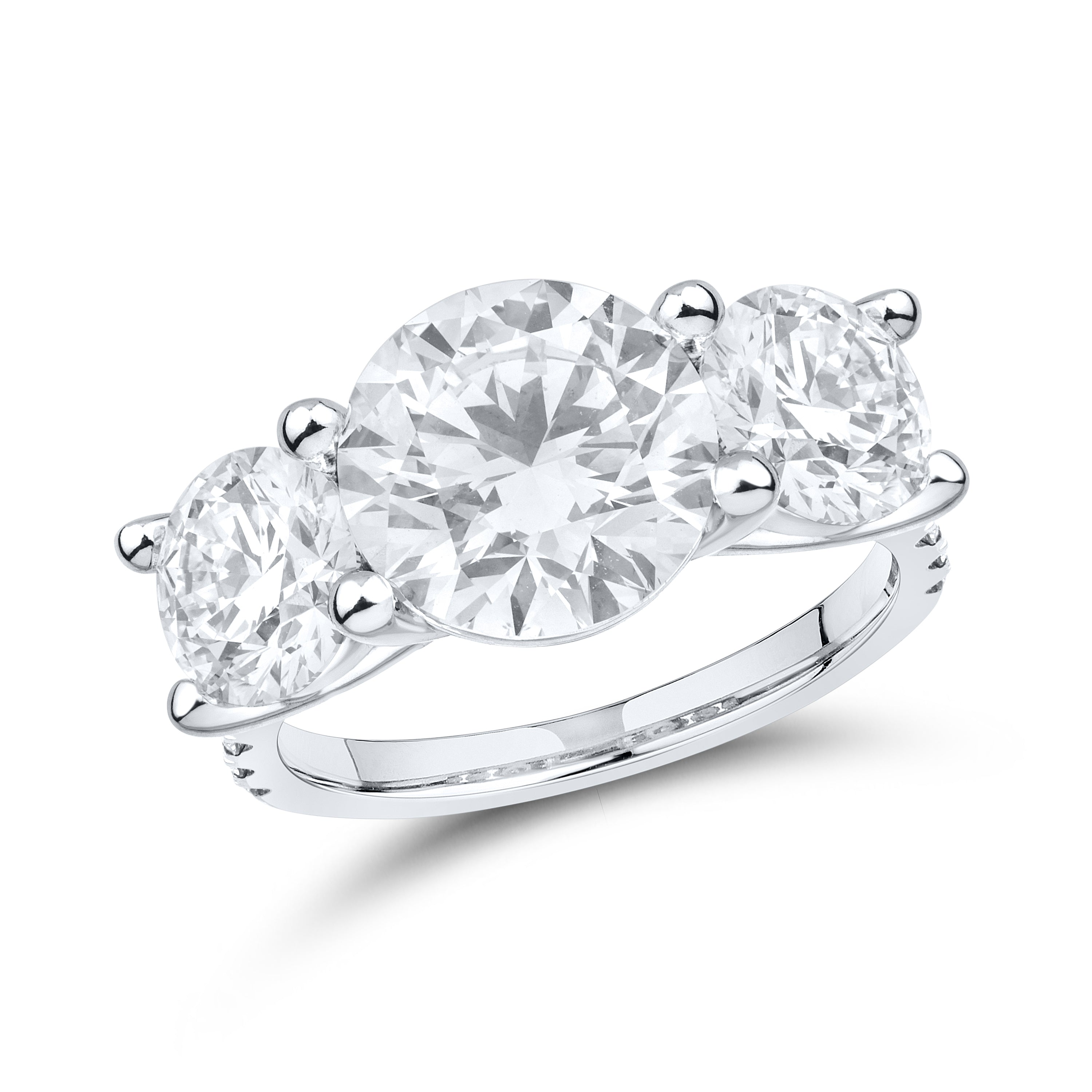 14kt White gold 5.34 CTW Lab Diamond Three Stone Engagement Ring