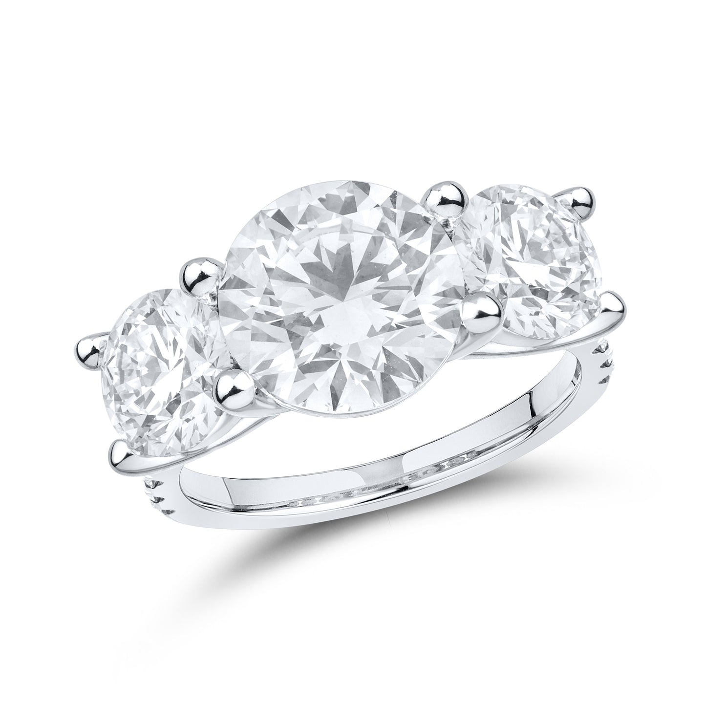 14kt White gold 5.34 CTW Lab Diamond Three Stone Engagement Ring