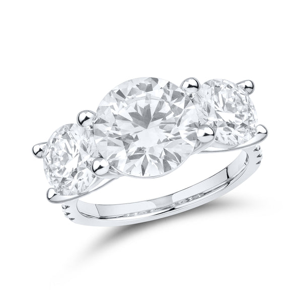 14kt White gold 5.34 CTW Lab Diamond Three Stone Engagement Ring