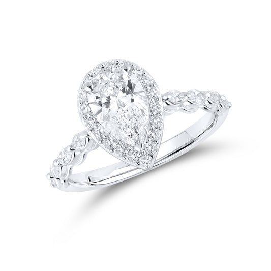 14KT WHITE GOLD LAB DIAMOND 1.50 CTW PEAR SHAPE RING