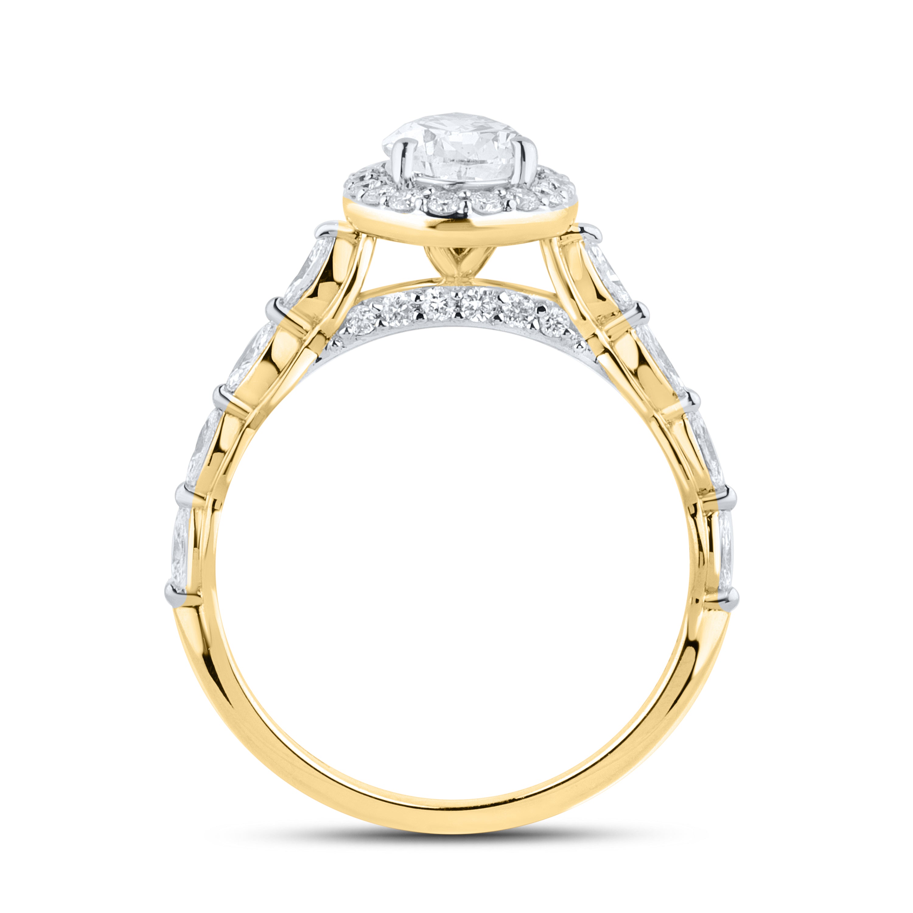 14KT YELLOW GOLD LAB DIAMOND 1.50 CTW PEAR SHAPE RING