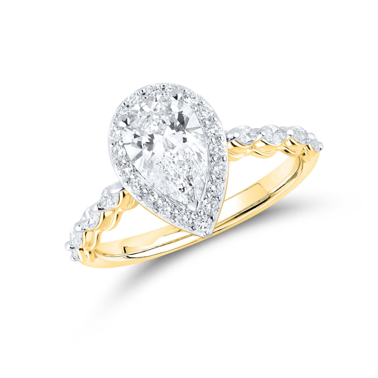 14KT YELLOW GOLD LAB DIAMOND 1.50 CTW PEAR SHAPE RING