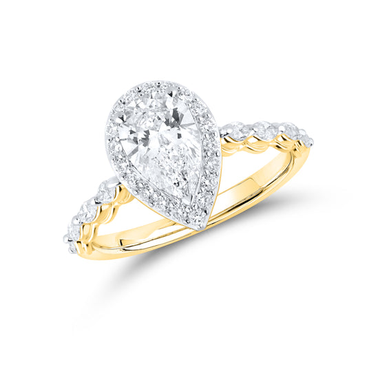 14KT YELLOW GOLD LAB DIAMOND 1.50 CTW PEAR SHAPE RING