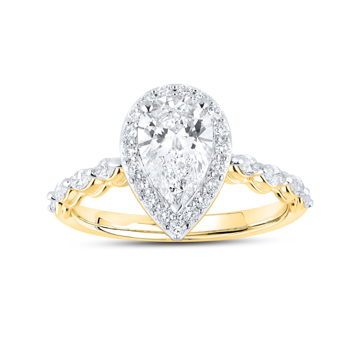 14KT YELLOW GOLD LAB DIAMOND 1.50 CTW PEAR SHAPE RING