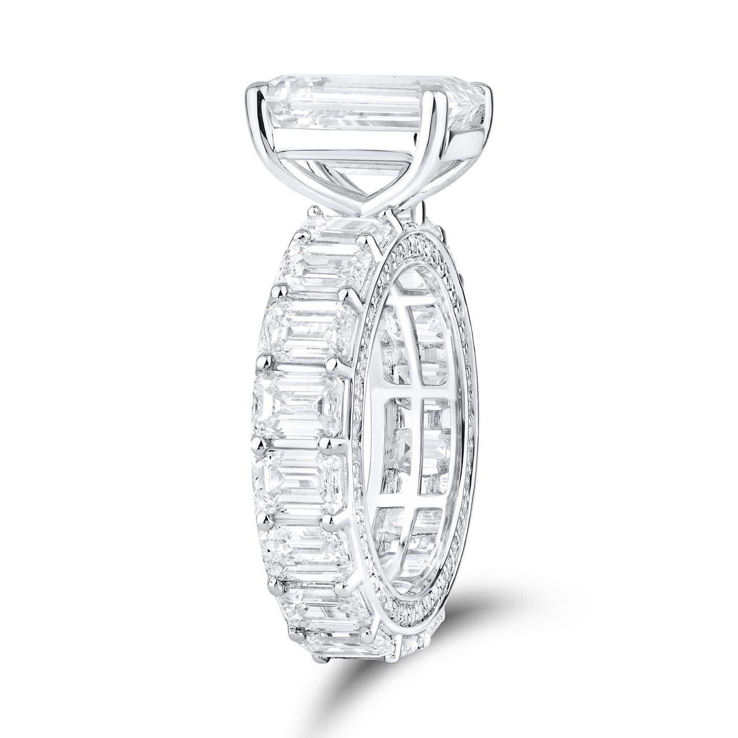 14KT WHITE GOLD 11.78 CTW Emerald Shape Eternity LAB DIAMOND ENGAGEMENT RING