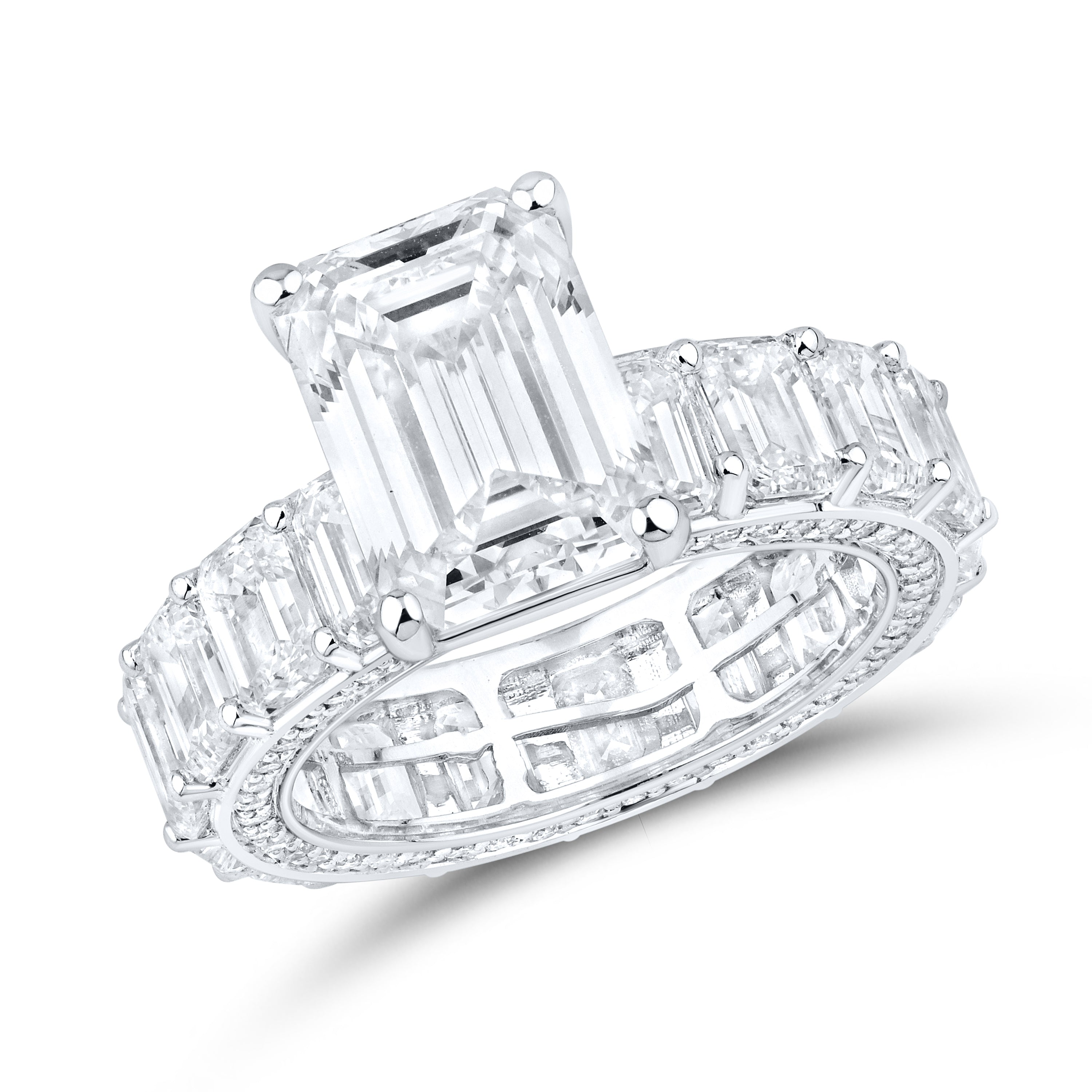 14KT WHITE GOLD 11.78 CTW Emerald Shape Eternity LAB DIAMOND ENGAGEMENT RING