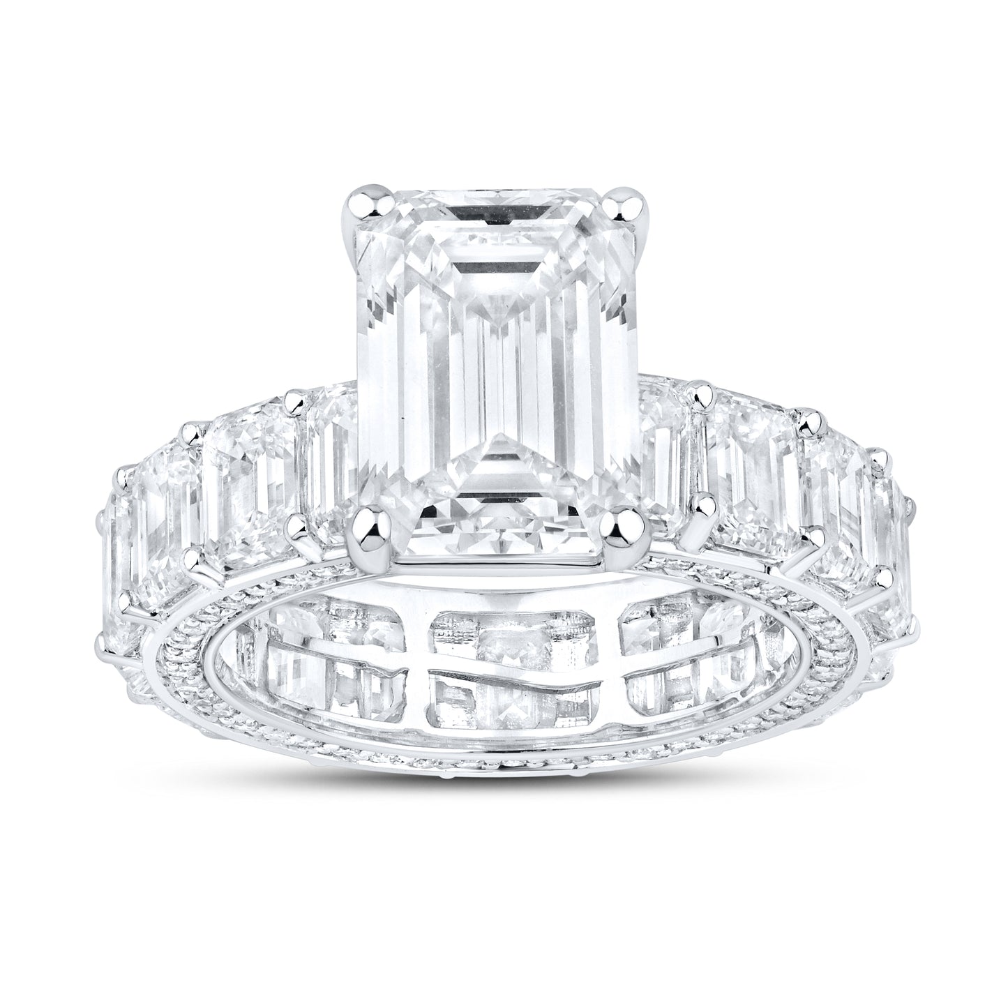 14KT WHITE GOLD 11.78 CTW Emerald Shape Eternity LAB DIAMOND ENGAGEMENT RING