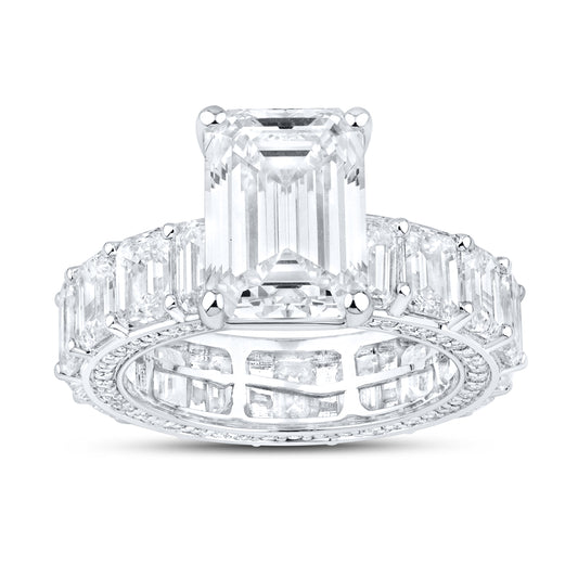 14KT WHITE GOLD 11.78 CTW Emerald Shape Eternity LAB DIAMOND ENGAGEMENT RING
