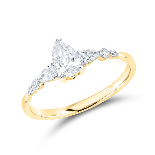 14KT YELLOW GOLD 0.63 CTW LAB DIAMOND PEAR SHAPE RING