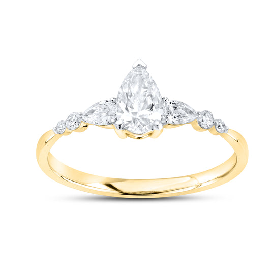 14KT YELLOW GOLD 0.63 CTW LAB DIAMOND PEAR SHAPE RING