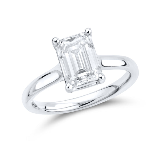 14kt White Gold 2.00 CTW Lab Diamond Emerald Shape Solitaire Ring