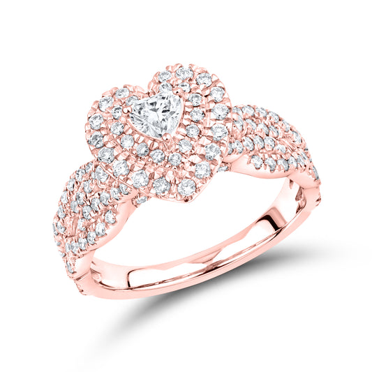 14kt Rose Gold 1 CTW  Lab Diamond Heart ring
