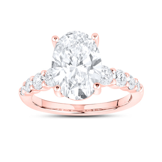 14kt Rose Gold 3.86 CTW Oval Shape Lab Diamond Ring