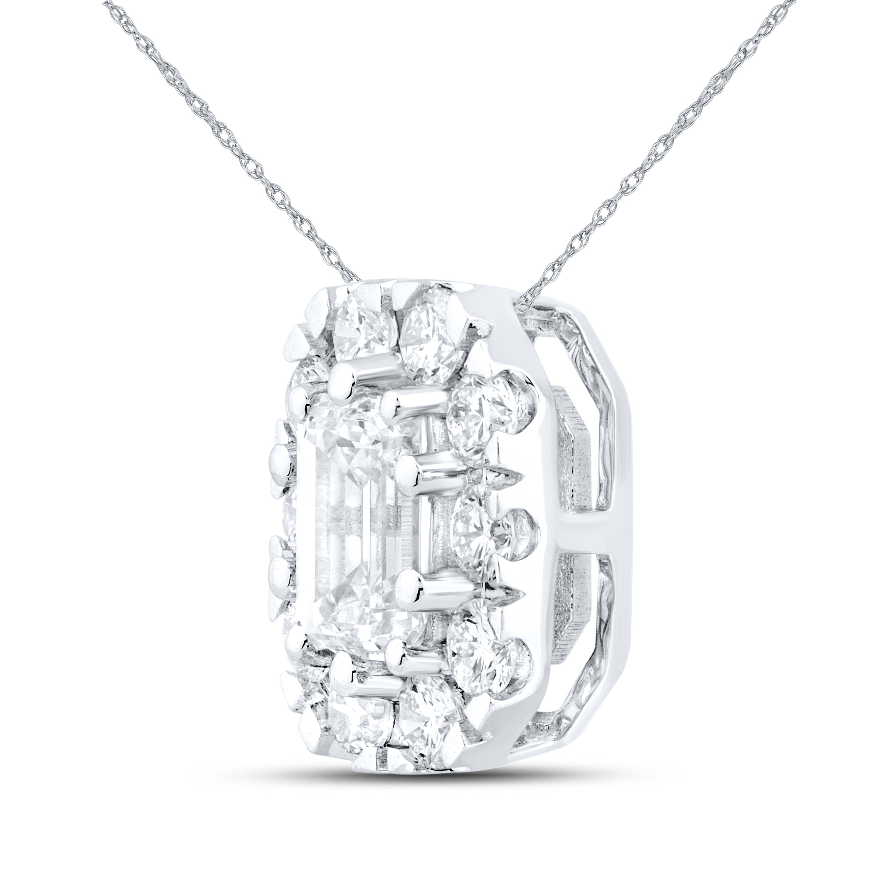 14kt White Gold 1.05 CTW Lab Diamond Emerald Shape  Pendant