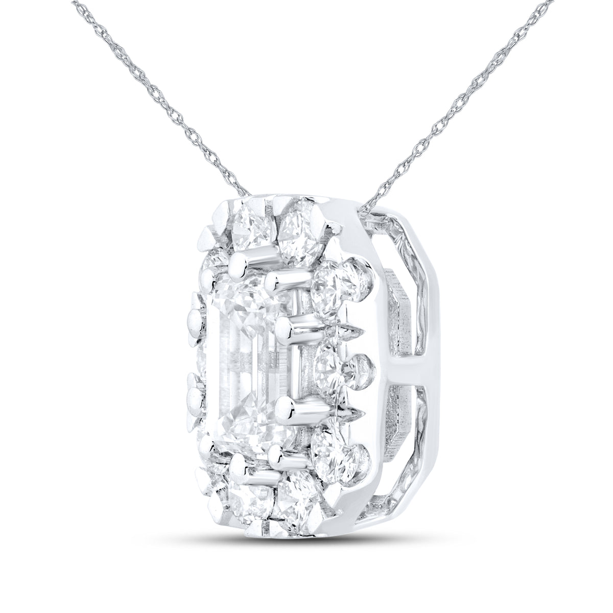 14kt White Gold 1.05 CTW Lab Diamond Emerald Shape  Pendant