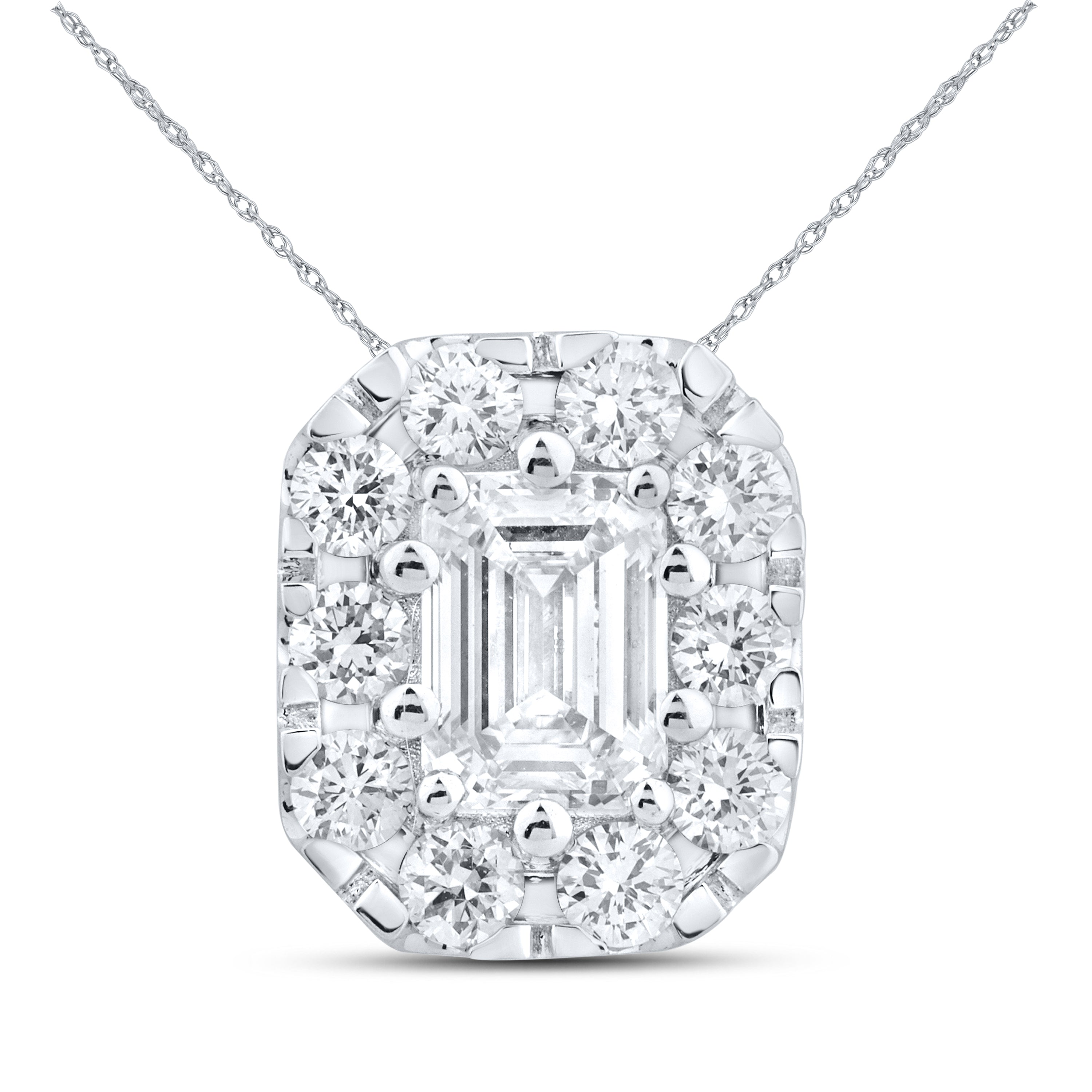 14kt White Gold 1.05 CTW Lab Diamond Emerald Shape  Pendant