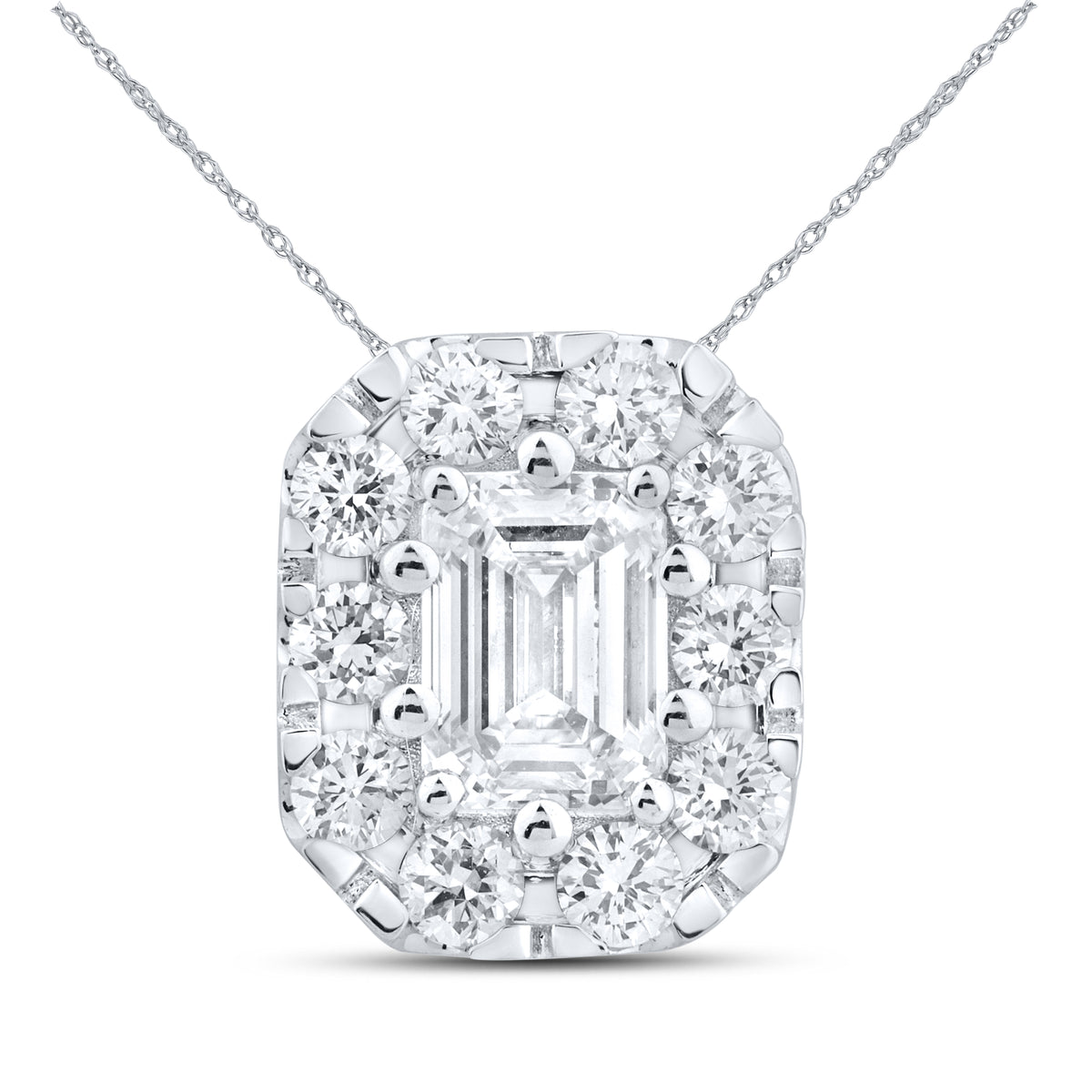 14kt White Gold 1.05 CTW Lab Diamond Emerald Shape  Pendant