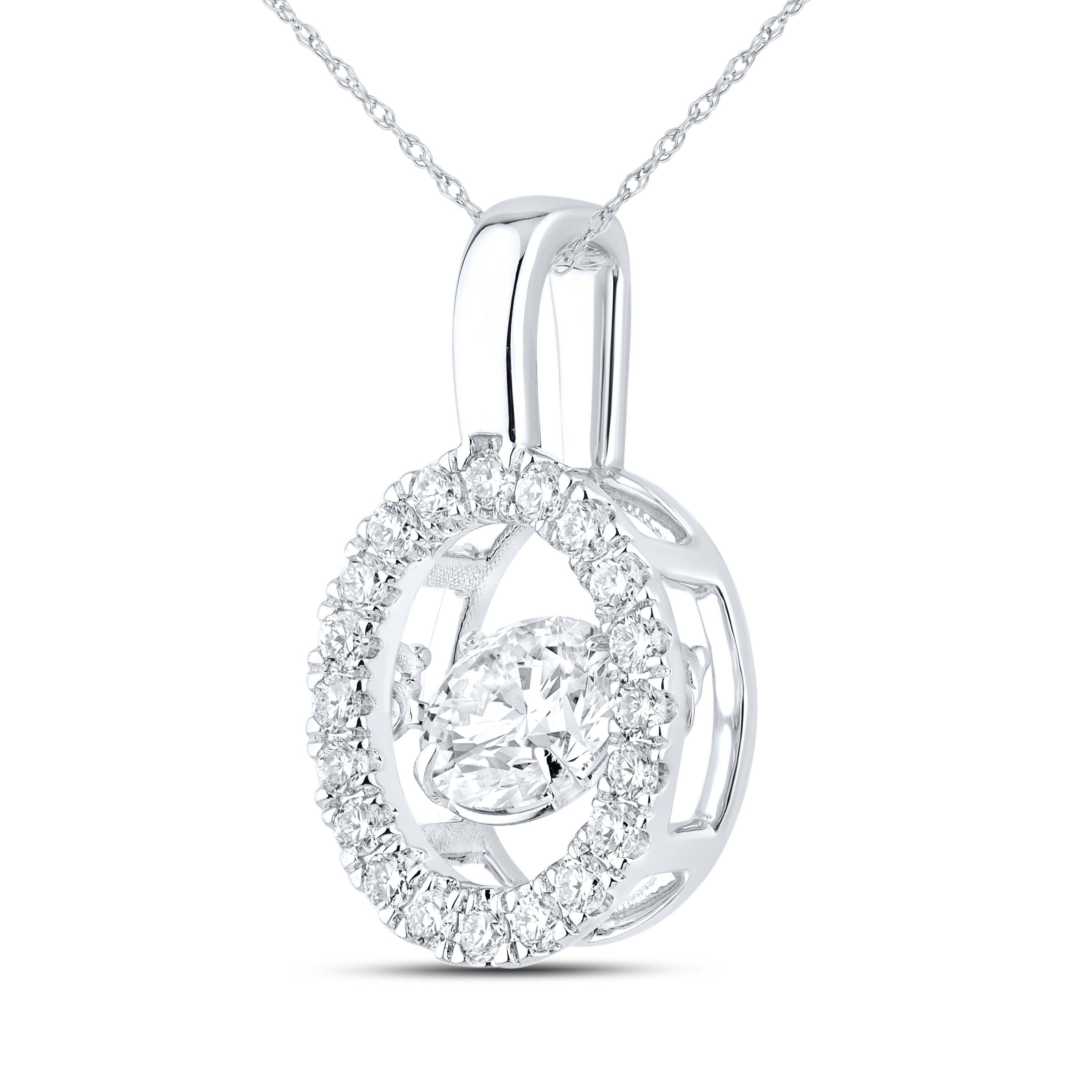 14K WHITE GOLD 1 CTW DANCING DIAMOND NECKLACE