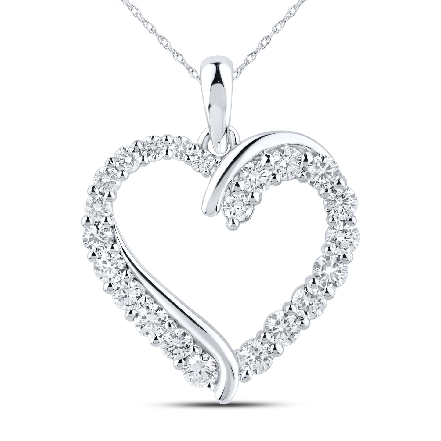 14KT WHITE GOLD LAB DIAMOND 1.04  CTW HEART NECKLACE