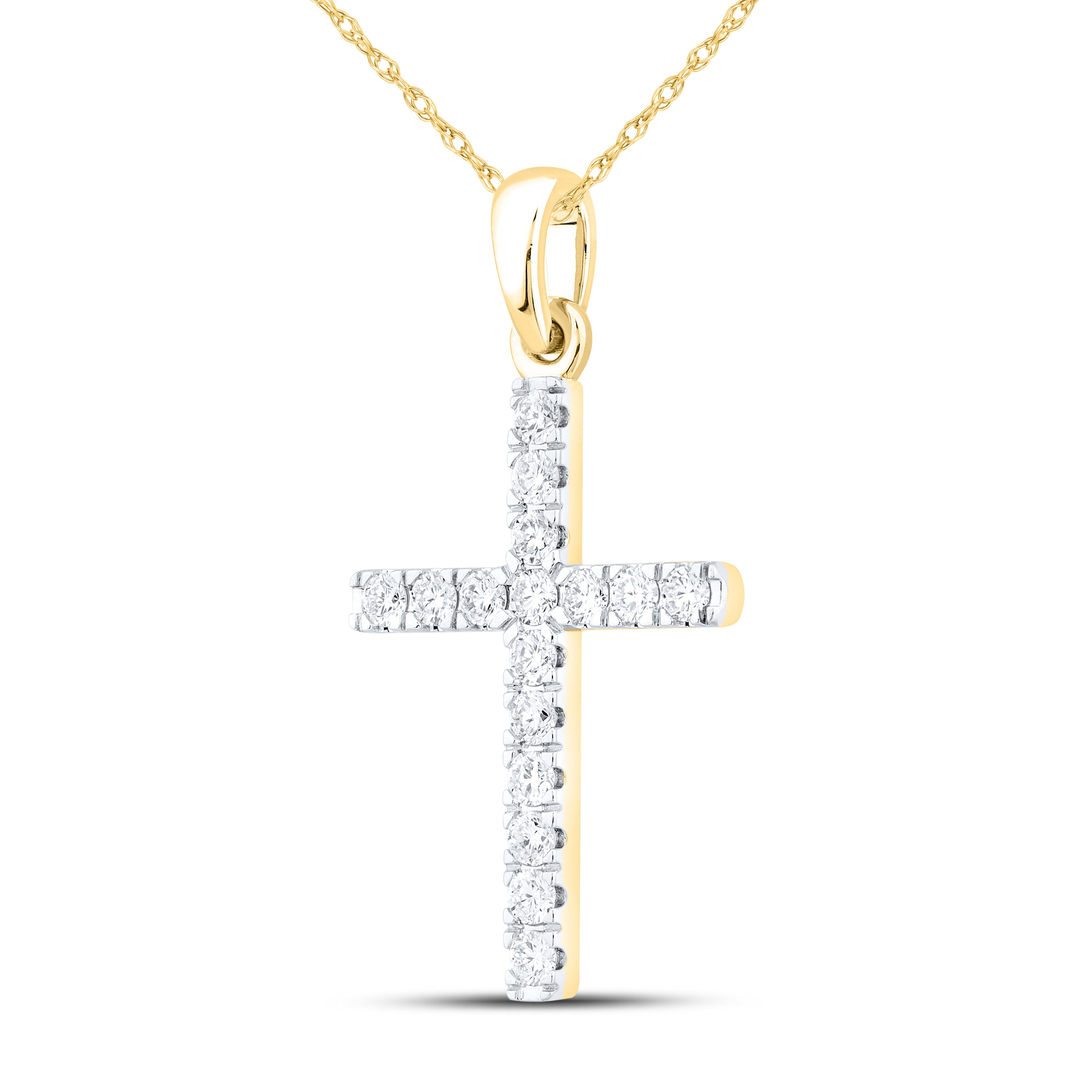 14KT YELLOW GOLD LAB DIAMOND 0.50 CTW CROSS NECKLACE