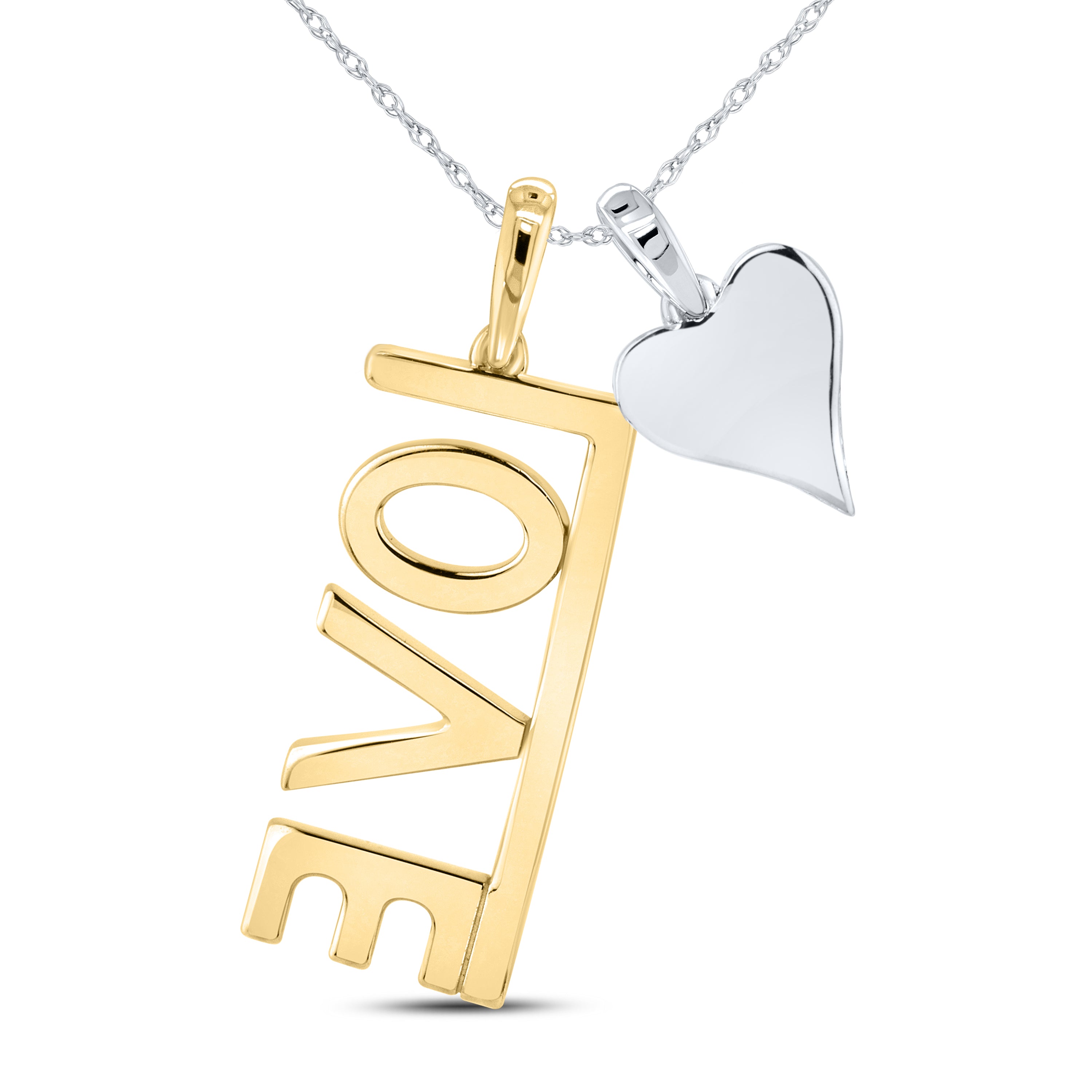 14KT TWO TONE 0.13 CTW LAB DIAMOND LOVE PENDANT