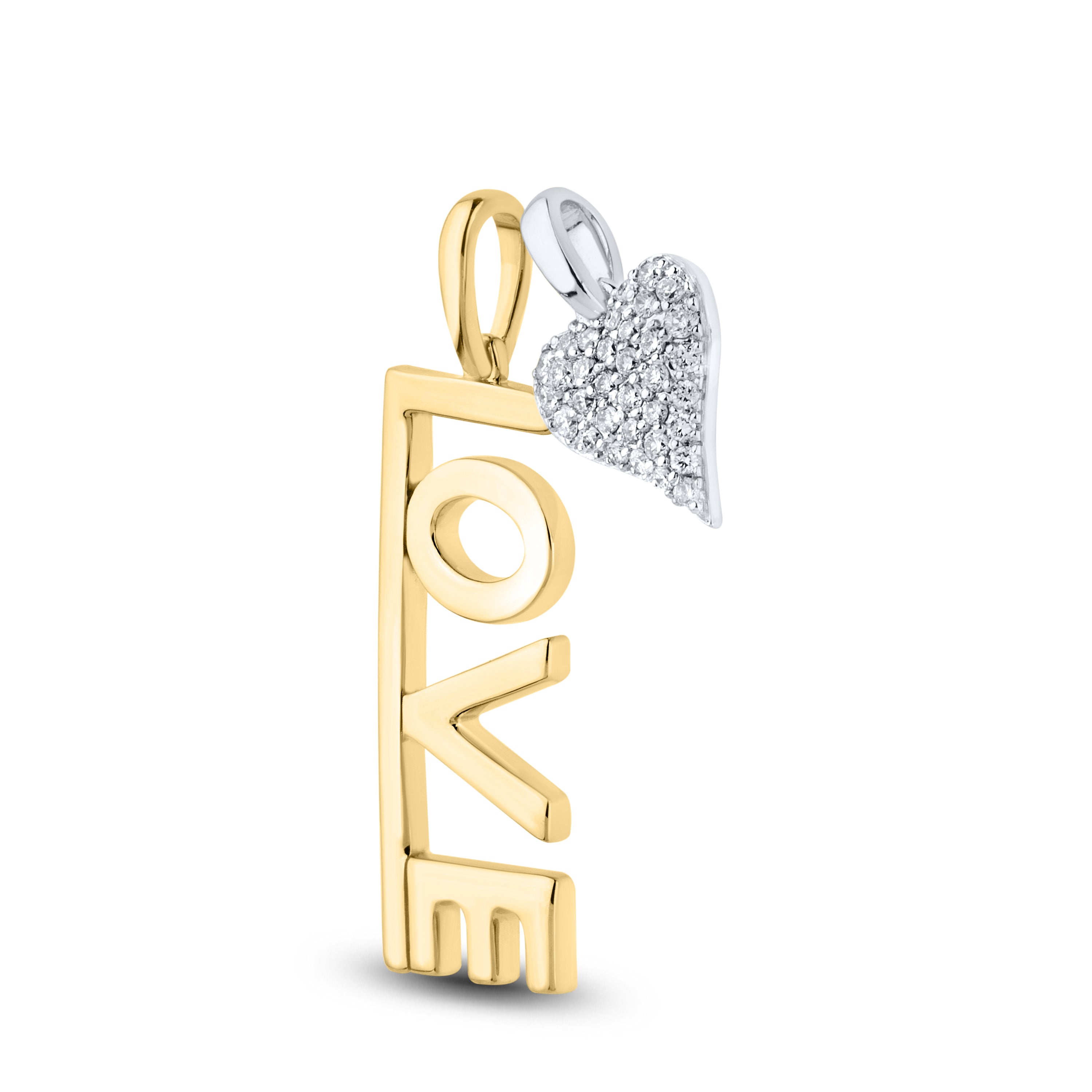 14KT TWO TONE 0.13 CTW LAB DIAMOND LOVE PENDANT