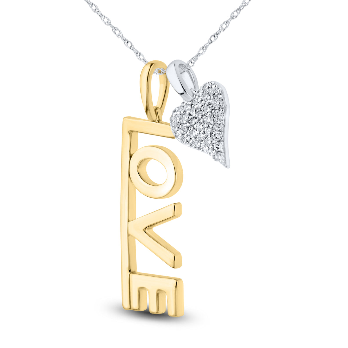 14KT TWO TONE 0.13 CTW LAB DIAMOND LOVE PENDANT
