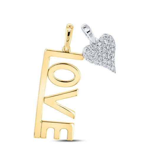 14KT TWO TONE 0.13 CTW LAB DIAMOND LOVE PENDANT