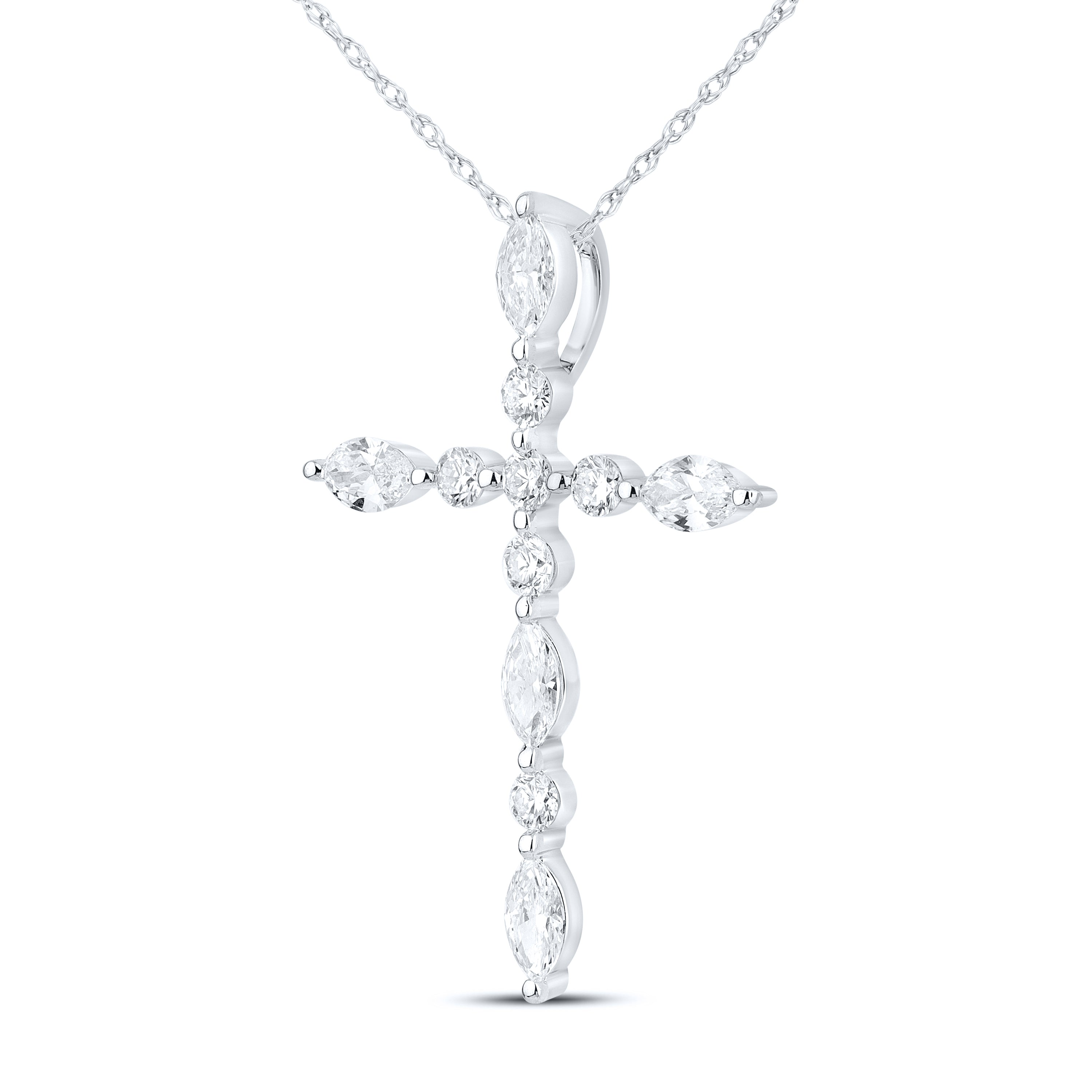 14k White Gold 0.75 CTW Lab Diamond Cross Pendant