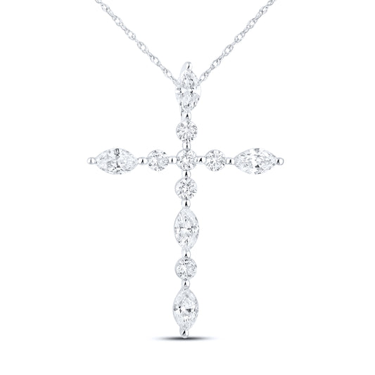 14k White Gold 0.75 CTW Lab Diamond Cross Pendant