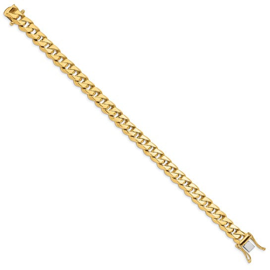 14KT Yellow Gold 8.5 inch 8.6mm Hand Polished Fancy Traditional Link with Box Catch Clasp Bracelet