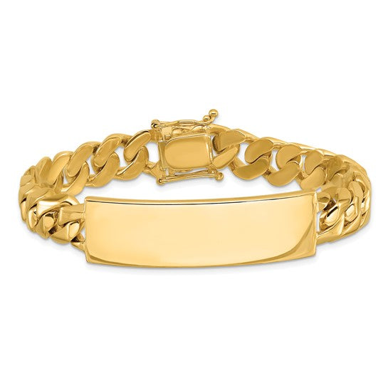 14kt Yellow Gold Hand-polished Solid Chain/Solid Plate Curb Link 48x14mm Plate 8 inch ID Bracelet