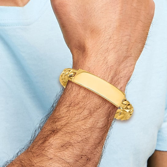14kt Yellow Gold Hand-polished Solid Chain/Solid Plate Curb Link 48x14mm Plate 8 inch ID Bracelet