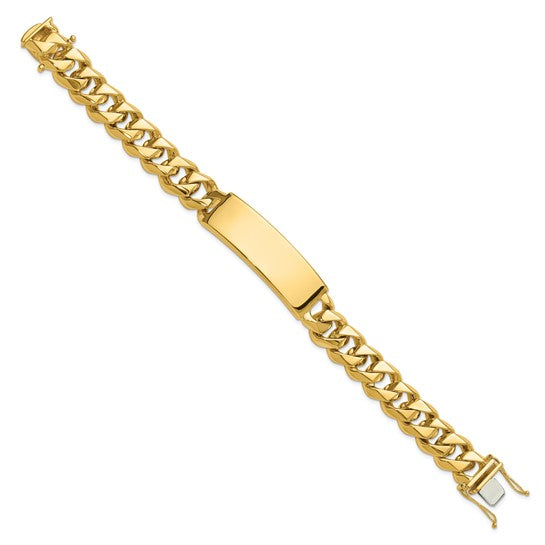 14kt Yellow Gold Hand-polished Solid Chain/Solid Plate Curb Link 48x15mm Plate 8.5 inch ID Bracelet