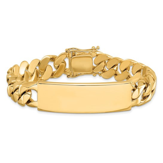 14kt Yellow Gold Hand-polished Solid Chain/Solid Plate Curb Link 48x15mm Plate 8.5 inch ID Bracelet
