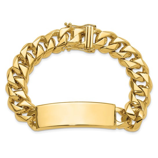 14kt Yellow Gold Hand-polished Solid Chain/Solid Plate Curb Link 48x15mm Plate 8.5 inch ID Bracelet