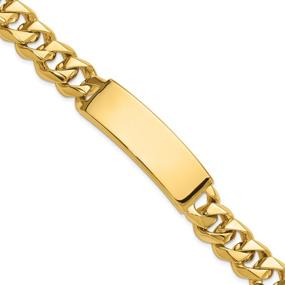14kt Yellow Gold Hand-polished Solid Chain/Solid Plate Curb Link 48x15mm Plate 8.5 inch ID Bracelet
