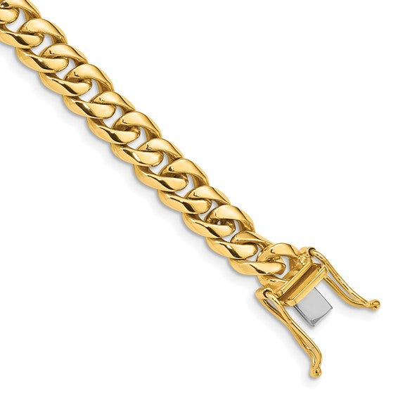 14KT Yellow Gold 8 inch 7.25mm Hand Polished Rounded Curb Link with Box Catch Clasp Bracelet