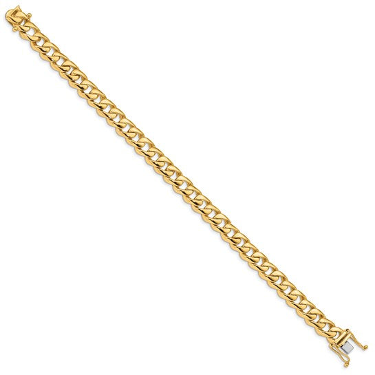 14KT Yellow Gold 8 inch 8.4mm Hand Polished Rounded Curb Link with Box Catch Clasp Bracelet