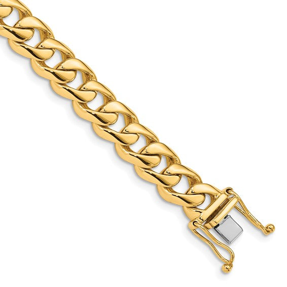 14KT Yellow Gold 8 inch 8.4mm Hand Polished Rounded Curb Link with Box Catch Clasp Bracelet