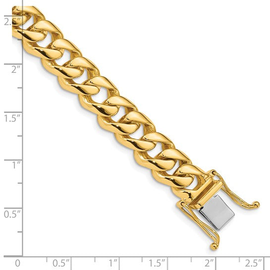 14KT Yellow Gold 8 inch 9.6mm Hand Polished Rounded Curb Link with Box Catch Clasp Bracelet