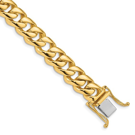14KT Yellow Gold 8 inch 9.6mm Hand Polished Rounded Curb Link with Box Catch Clasp Bracelet