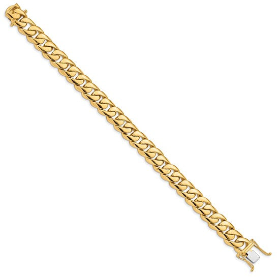14kt Yellow Gold 8 inch 10.8mm Hand Polished Rounded Curb Link with Box Catch Clasp Bracelet