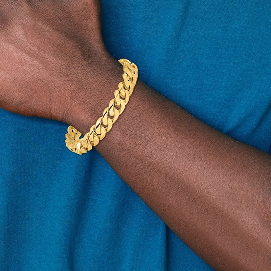 14kt Yellow Gold 8 inch 10.8mm Hand Polished Rounded Curb Link with Box Catch Clasp Bracelet